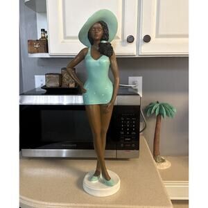 RETRO MIAMI BEACH BATHING BEAUTY AFRICAN AMERICAN FIGURINES 23" TALL